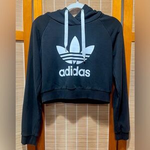 adidas originals classic trefoil black long sleeved crop, size S